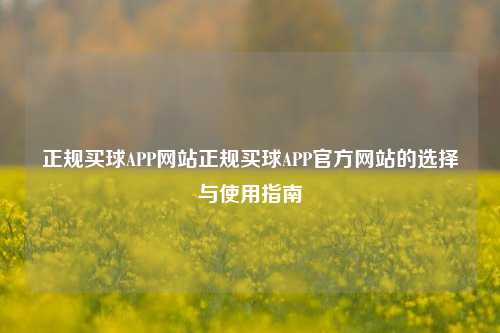 正规买球APP网站正规买球APP官方网站的选择与使用指南